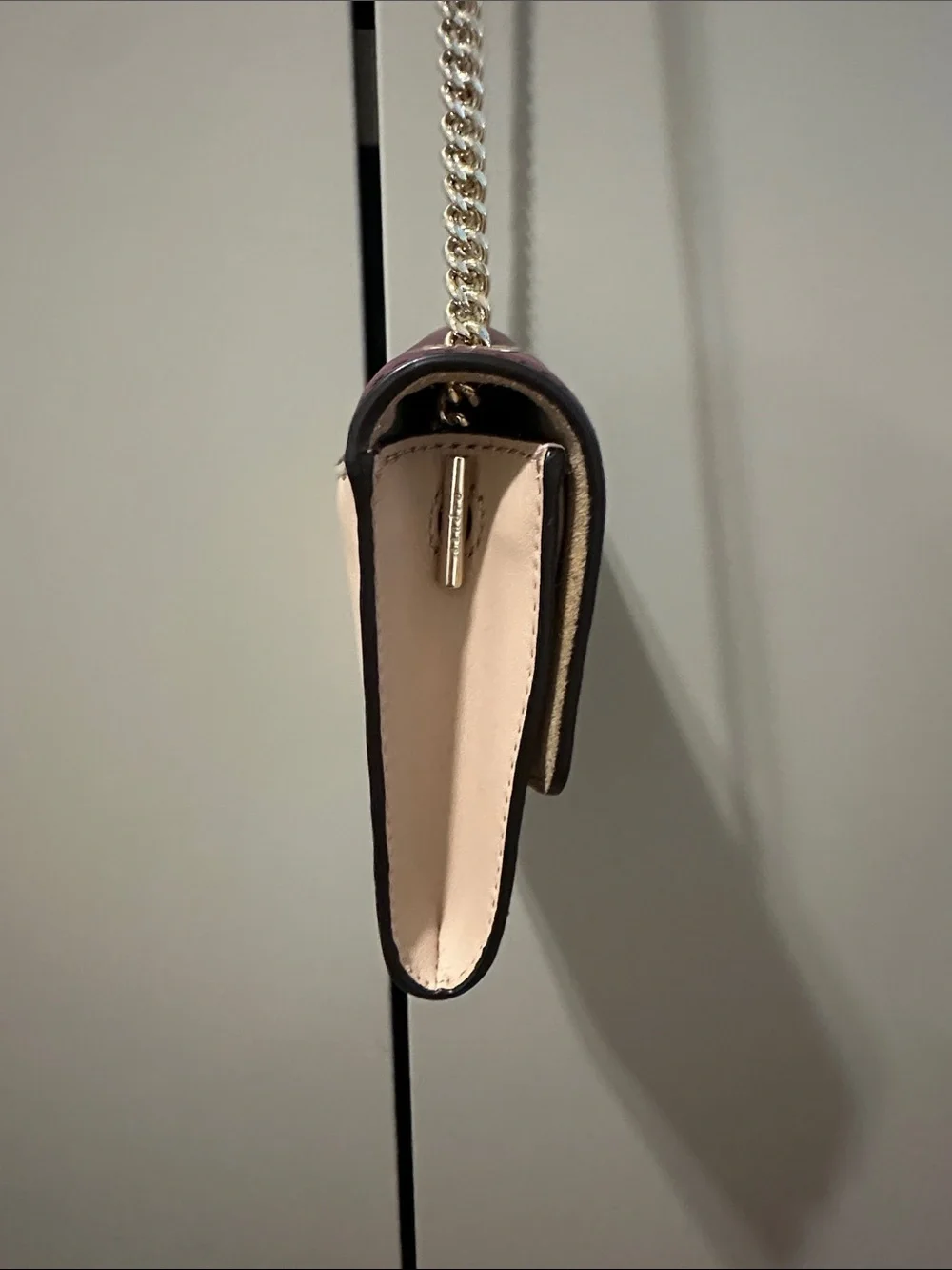 Sandro Lou Calf Leather Crossbody Bag in Burgundy and Cream with Chain Strap